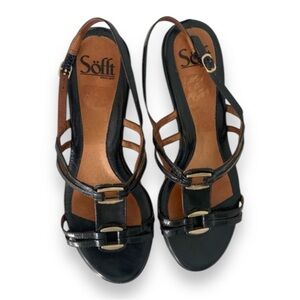 Sofft Leather Black Wedge Sandal Womens 8.5